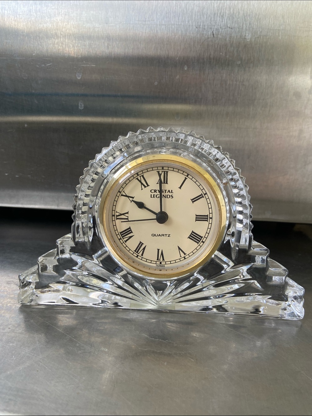 Clear Crystal Mantel Clock - Clear with Gold Dial